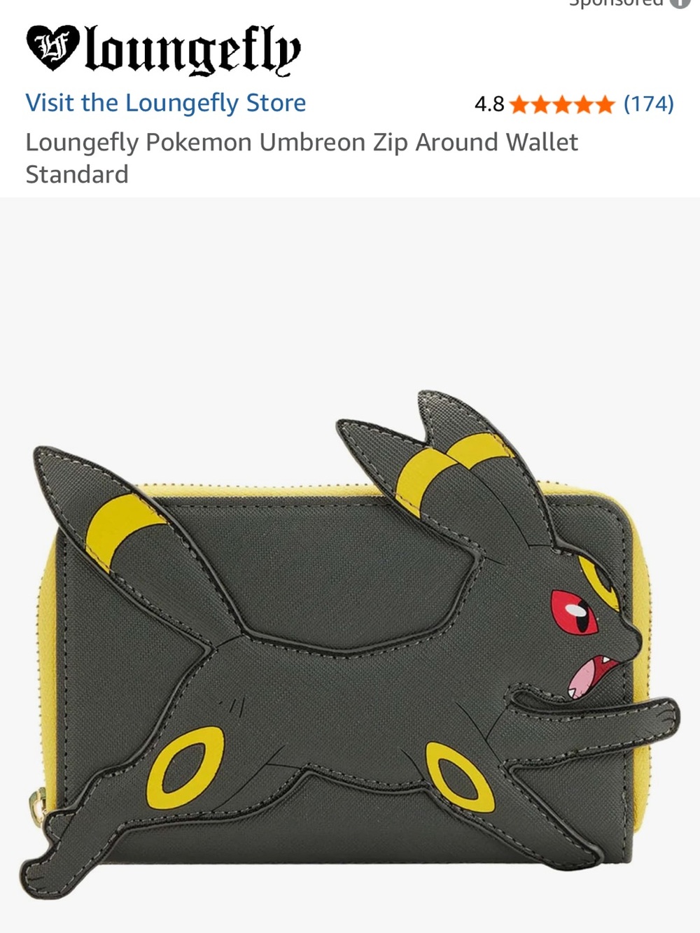 Loungefly Umbreon Zip-Around Wallet - Gray and Yellow